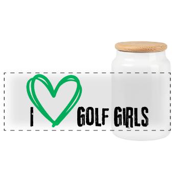 I love golf girls slogan - Panorama Keksdose mit Holzdeckel - Weiß - Vorne