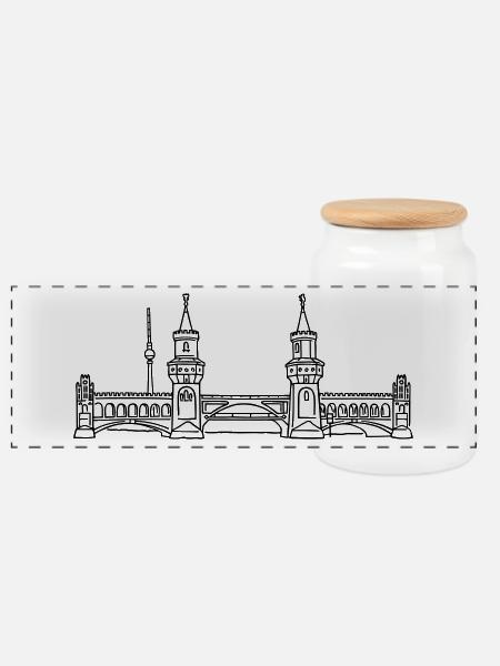 Oberbaumbrücke in Berlin - Panorama Keksdose mit Holzdeckel - Weiß