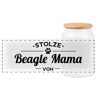 Beagle Mama Wunschname - Panorama Keksdose mit Holzdeckel - Weiß - Vorne