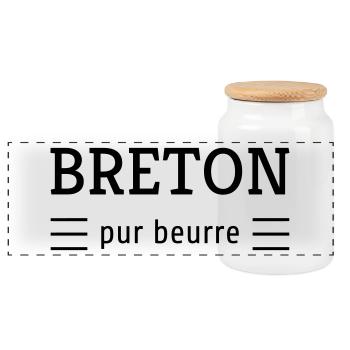 Bretagne / Breton / Bretonne / BZH / Breizh - Panoramic Cookie Jar with Wooden Lid - white - Front
