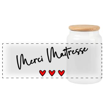 MERCI. MERCI MAÎTRESSE. CADEAU MAÎTRESSE. VACANCES - Boîte à biscuits avec couvercle en bois - blanc - Devant