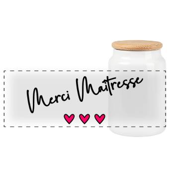 MERCI. MERCI MAÎTRESSE. CADEAU MAÎTRESSE. VACANCES - Boîte à biscuits avec couvercle en bois - blanc - Devant