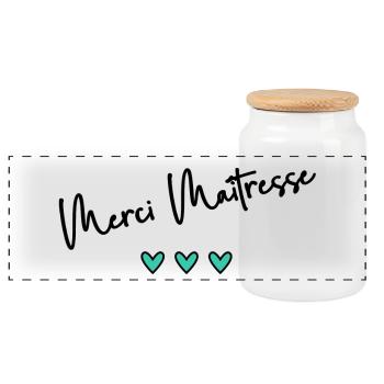 MERCI. MERCI MAÎTRESSE. CADEAU MAÎTRESSE. VACANCES - Boîte à biscuits avec couvercle en bois - blanc - Devant