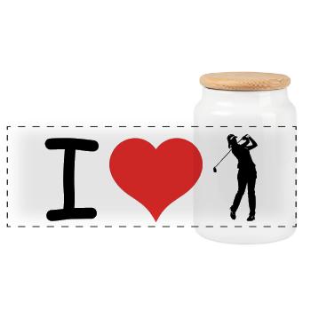 I love Golf - Relatable Sports Sticker - Panorama Keksdose mit Holzdeckel - Weiß - Vorne