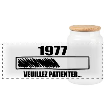 1977 Cadeau Anniversaire 1977 - Veuillez Patienter - Boîte à biscuits avec couvercle en bois - blanc - Devant