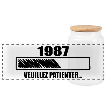 1987 Cadeau Anniversaire 1987 - Veuillez Patienter - Boîte à biscuits avec couvercle en bois - blanc - Devant
