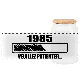 1985 Cadeau Anniversaire 1985 - Veuillez Patienter - Boîte à biscuits avec couvercle en bois - blanc - Devant