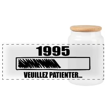 1995 Cadeau Anniversaire 1995 - Veuillez Patienter - Boîte à biscuits avec couvercle en bois - blanc - Devant
