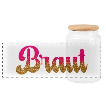 Team Braut! Pink, Gold Glitzer - Panorama Keksdose mit Holzdeckel - Weiß - Vorne
