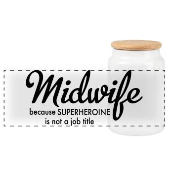 6061912 125585140 midwife - Panoramic Cookie Jar with Wooden Lid - white - Front