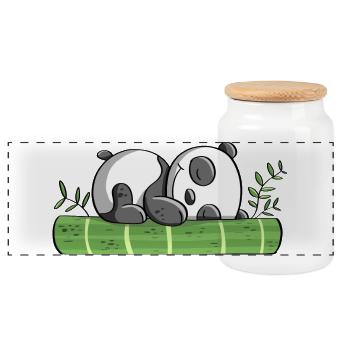 Panda bear in dreamland - Panda - Pandas - Comic - Panoramic Cookie Jar with Wooden Lid - white - Front