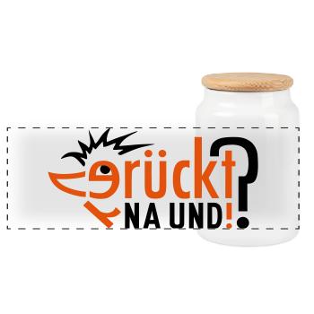 Verrückt ! 2farbig individualisierbar - Panorama Keksdose mit Holzdeckel - Weiß - Vorne