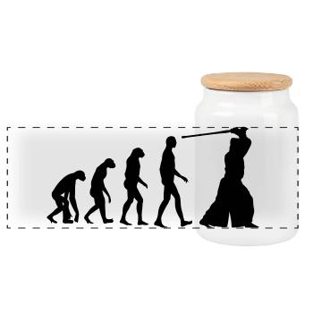 Kendo / Kendoka / Martial Arts / Samurai - Panoramic Cookie Jar with Wooden Lid - white - Front