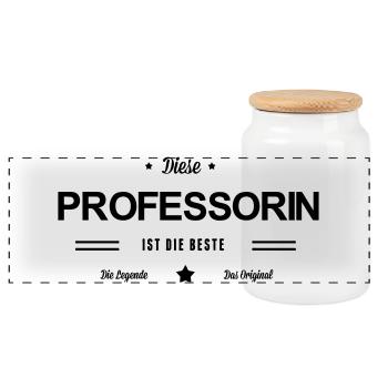 Beste Professorin - Panorama Keksdose mit Holzdeckel - Weiß - Vorne
