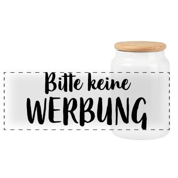 Bitte keine Werbung Aufkleber Briefkasten - Panorama Keksdose mit Holzdeckel - Weiß - Vorne