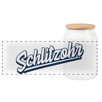 Schlitzohr - Schweizerdeutsch - Mundart - Dialekt - Panorama Keksdose mit Holzdeckel - Weiß - Vorne
