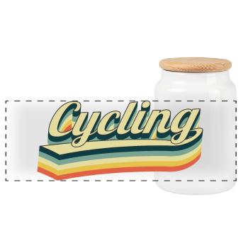 Cycling - Bicycle - Panoramic Cookie Jar with Wooden Lid - white - Front