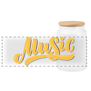 Illustratives Musik-Design mit warmen Tönen - Panorama Keksdose mit Holzdeckel - Weiß - Vorne