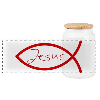 Jésus poisson Ichthys poisson poisson poisson - Boîte à biscuits avec couvercle en bois - blanc - Devant