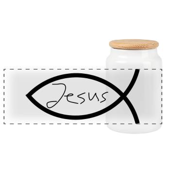 Jésus poisson noir Ichthys poisson poisson poisson - Boîte à biscuits avec couvercle en bois - blanc - Devant