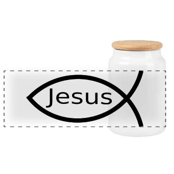 Jésus Poisson Ichthys Noir Poisson Poisson - Boîte à biscuits avec couvercle en bois - blanc - Devant