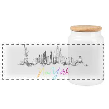 Urban Skyline Wasserfarben Design New York  NYC - Panorama Keksdose mit Holzdeckel - Weiß - Vorne