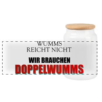 Wumms, Doppelwumms, Scholz, Politik, Sprüche - Panorama Keksdose mit Holzdeckel - Weiß - Vorne