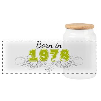 Born in 1978 - Panoramic Cookie Jar with Wooden Lid - white - Front