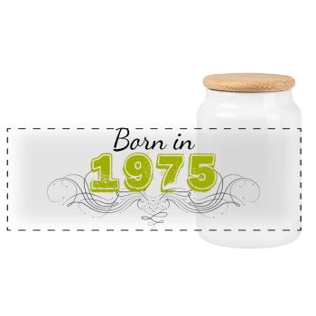 Born in 1975 - Panoramic Cookie Jar with Wooden Lid - white - Front