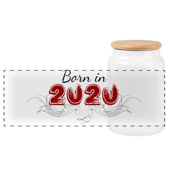 Born decorated in 2020 - Panoramic Cookie Jar with Wooden Lid - white - Front