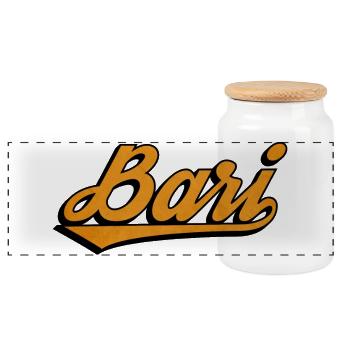 Bari Script: Orange Retro Logo - Panoramic Cookie Jar with Wooden Lid - white - Front