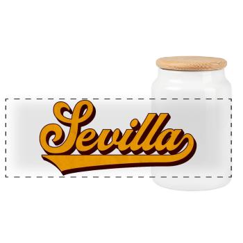 Sevilla Retro Script Gelb - Panorama Keksdose mit Holzdeckel - Weiß - Vorne