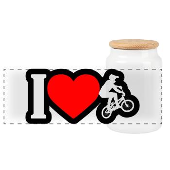 I Heart Cycling on Black - Panoramic Cookie Jar with Wooden Lid - white - Front