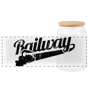 Railroad - Panoramic Cookie Jar with Wooden Lid - white - Front
