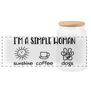 sunshine, coffee, dogs - Panoramic Cookie Jar with Wooden Lid - white - Front
