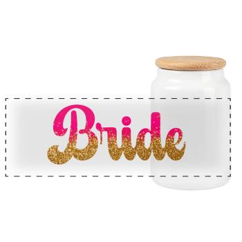 L’équipe de la mariée ! Rose, paillettes d’or - Boîte à biscuits avec couvercle en bois - blanc - Devant