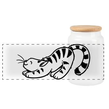 Cartoon Kitten - Panoramic Cookie Jar with Wooden Lid - white - Front