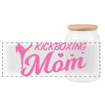 Kickboxing Mom - Panoramic Cookie Jar with Wooden Lid - white - Front