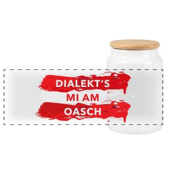 dialekts mi am oasch mundartsprüche österreich - Panorama Keksdose mit Holzdeckel - Weiß - Vorne