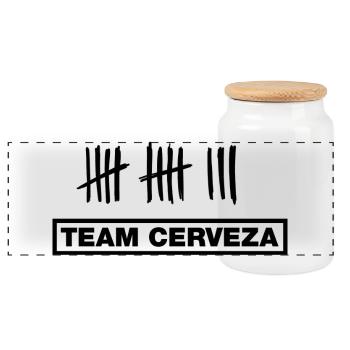 Bier, Beer, Cerveza (JGA-Team-Design) - Panorama Keksdose mit Holzdeckel - Weiß - Vorne