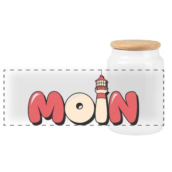 Moin Leuchtturm Küste Meer Ostsee Nordsee Strand - Panorama Keksdose mit Holzdeckel - Weiß - Vorne