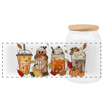 Halloween Kaffee Tee Retro Kürbis Kakao Herbst - Panorama Keksdose mit Holzdeckel - Weiß - Vorne