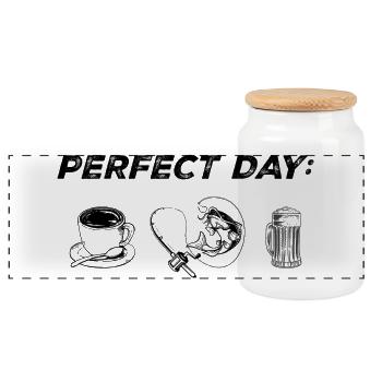 Beer Mug Line Art Silhouette - Panoramic Cookie Jar with Wooden Lid - white - Front