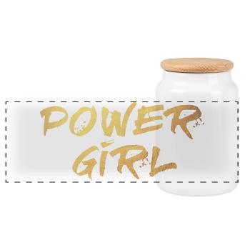 Power Girl Gold Girl Energy Handwriting Deluxe - Panoramic Cookie Jar with Wooden Lid - white - Front