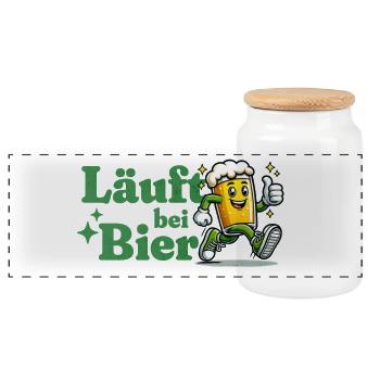 Läuft bei Bier - Panorama Keksdose mit Holzdeckel - Weiß - Vorne