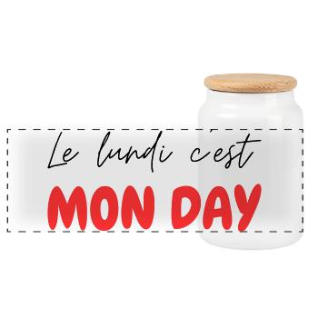 Le lundi c'est MON DAY - jeu de mot Franglais - Boîte à biscuits avec couvercle en bois - blanc - Devant