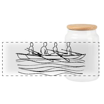 Rowing Team Line Art - Panoramic Cookie Jar with Wooden Lid - white - Front