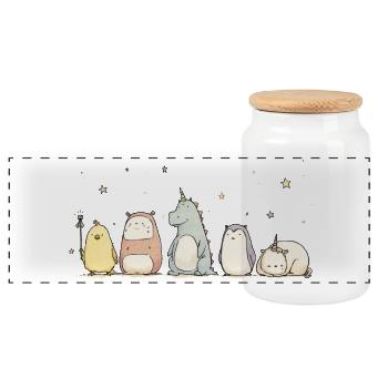 Cutie army - Panoramic Cookie Jar with Wooden Lid - white - Front