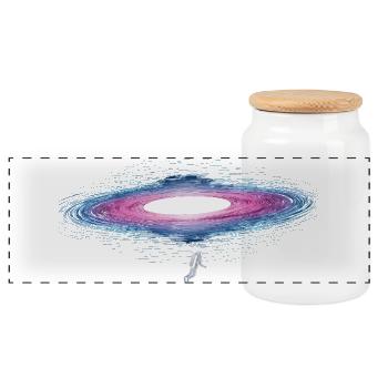 Astronaut with energetic black hole - Panoramic Cookie Jar with Wooden Lid - white - Front