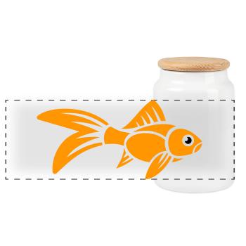 Stilisierter Goldfisch - Panorama Keksdose mit Holzdeckel - Weiß - Vorne